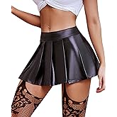 Avidlove Short Mini Skirts for Women Trendy High Waisted Faux Leather Pleated Solid Ruffle Skirt