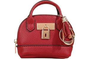 Zitokin Mini Tote Purse Keychain, Cute Tote Bag Coin Purse Keychain, Mini Backpack Keychain Wallet PU Leather (Red)