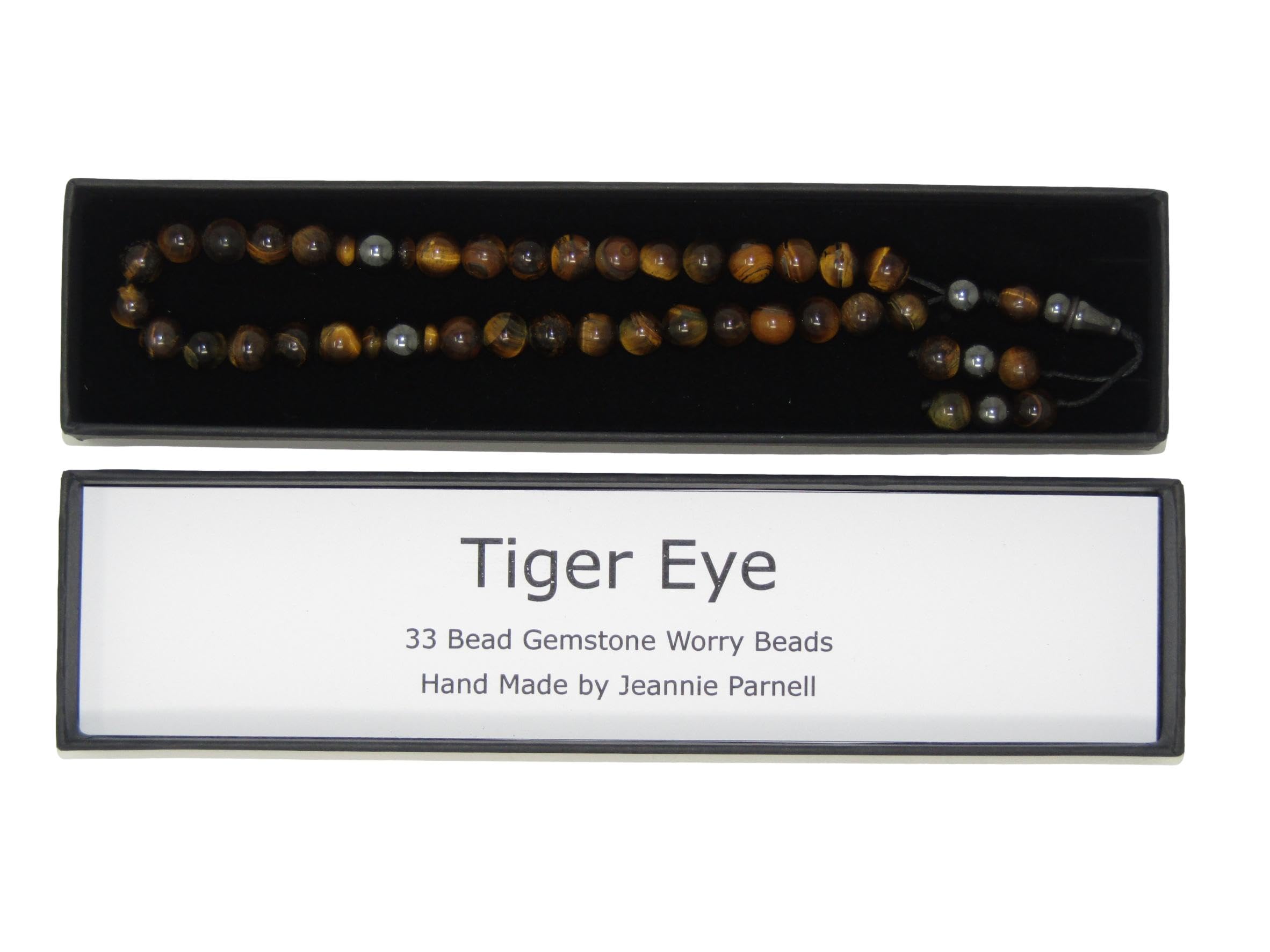 N12 BWTE Worry Beads 8mm Tiger Eye Gemstone Beads and Accessories in Gift Box Handmade Design by Jeannieparnell