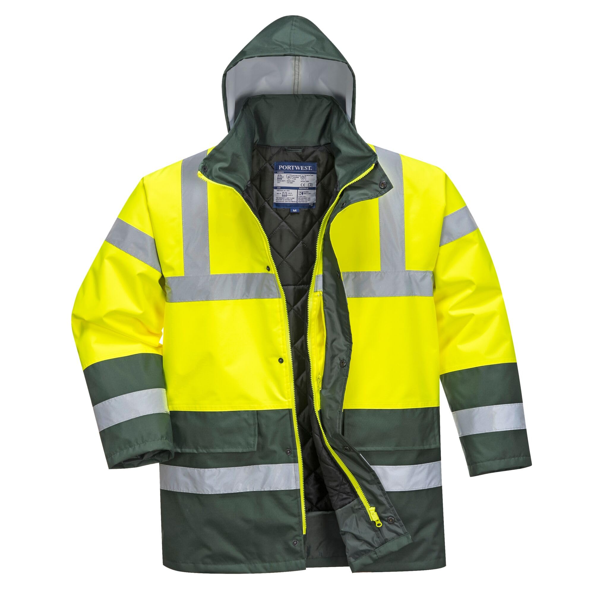 Portwest S466 Men's Waterproof Hi Vis Traffic Jacket - Reflective Safety Coat Yellow/Green, Large