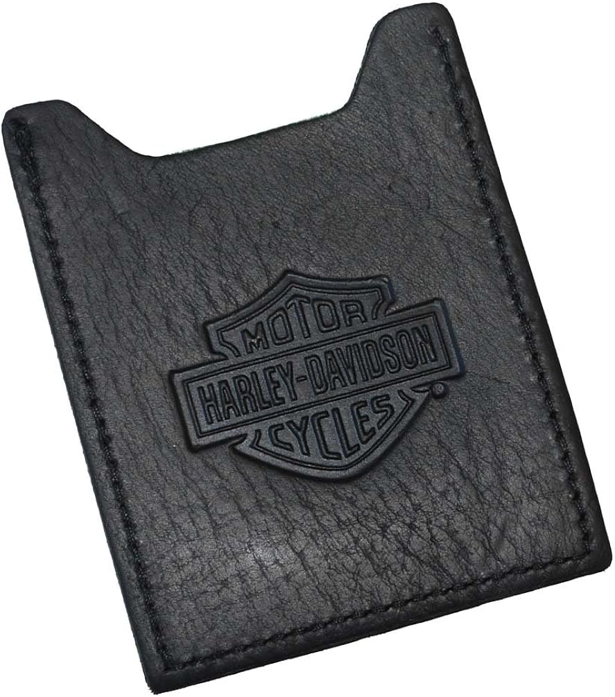 HarleyDavidson Men's Embossed Card Case Money Clip Black Leather HD957
