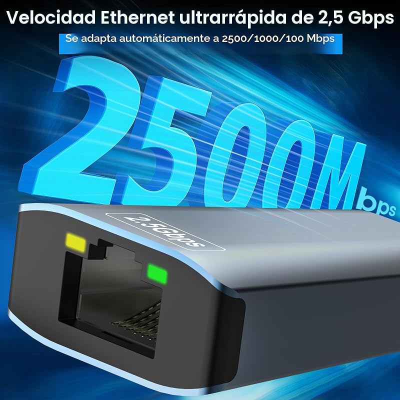 Adaptador USB C a Ethernet 2500Mbps,2 en 1 Adaptador USB Ethernet RJ45 2.5Gbps,adaptador ethernet,USb c eTHer net,eTherNet Usb c,aDaptador ether Net a USb c Compatible con Windows,Mac,IOS,Linux,Chrome — foto 2 de 6