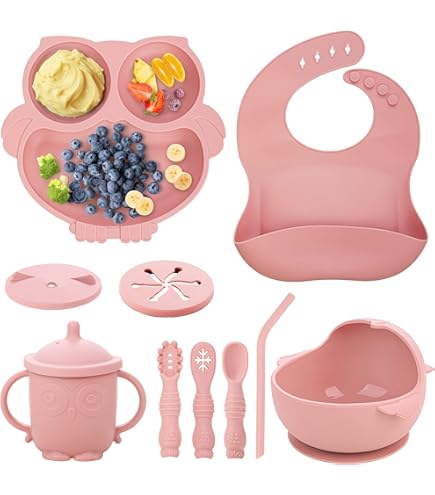 Baby Led Weaning Set - 6 Piece Silicone Feeding Kit With Spoon, Fork, Bib, Cup, Plate & Bowl