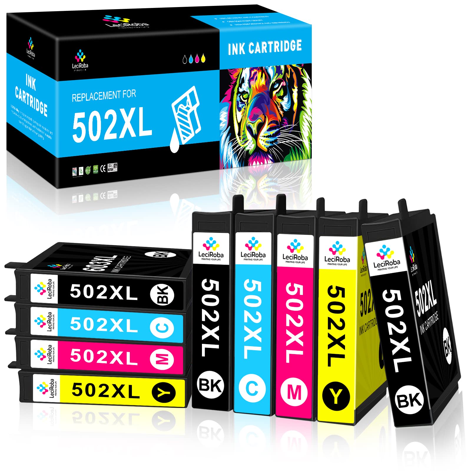 LeciRoba 502XL Ink Cartridge for epson 502xl ink cartridges and 502 ink cartridges multipack,for Epson XP-5100 XP-5105 XP-5150 XP-5155 WF-2860 WF-2865 WF-2880 WF-2885 (9-PACK)
