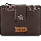 Montana West X Wrangler Small Wallet Woman, Bifold RFID Blocking Wallet Leopard Print Zipper Pocket Wallets with Removable ID Window