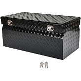 FGJQEFG 48 Inch Heavy-Wall Aluminum Truck Tool Box Pick Up Truck Bed RV Trailer Toolbox Storage Organizer with RigidCore Lid, Lock &amp; Keys,Gloss Black,5 Bar Tread,48"(L) X24''(W) X21.25(H) Storage Box