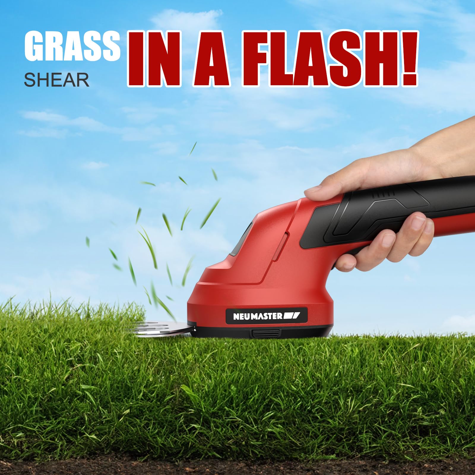 NEU MASTER Cordless Grass Shear, 2-in-1 Handheld Hedge Trimmer, 7.2V Electric Grass Trimmer with Type-C Cable and 2.0Ah Rechargeable Battery, Lightweight Shrubbery Trimmer for Garden Yard Lawn