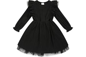SINHOON Toddler Girl Dress Fall Ruffle Long Sleeve Baby Girl Solid Color Casual Dresses 2-6Y