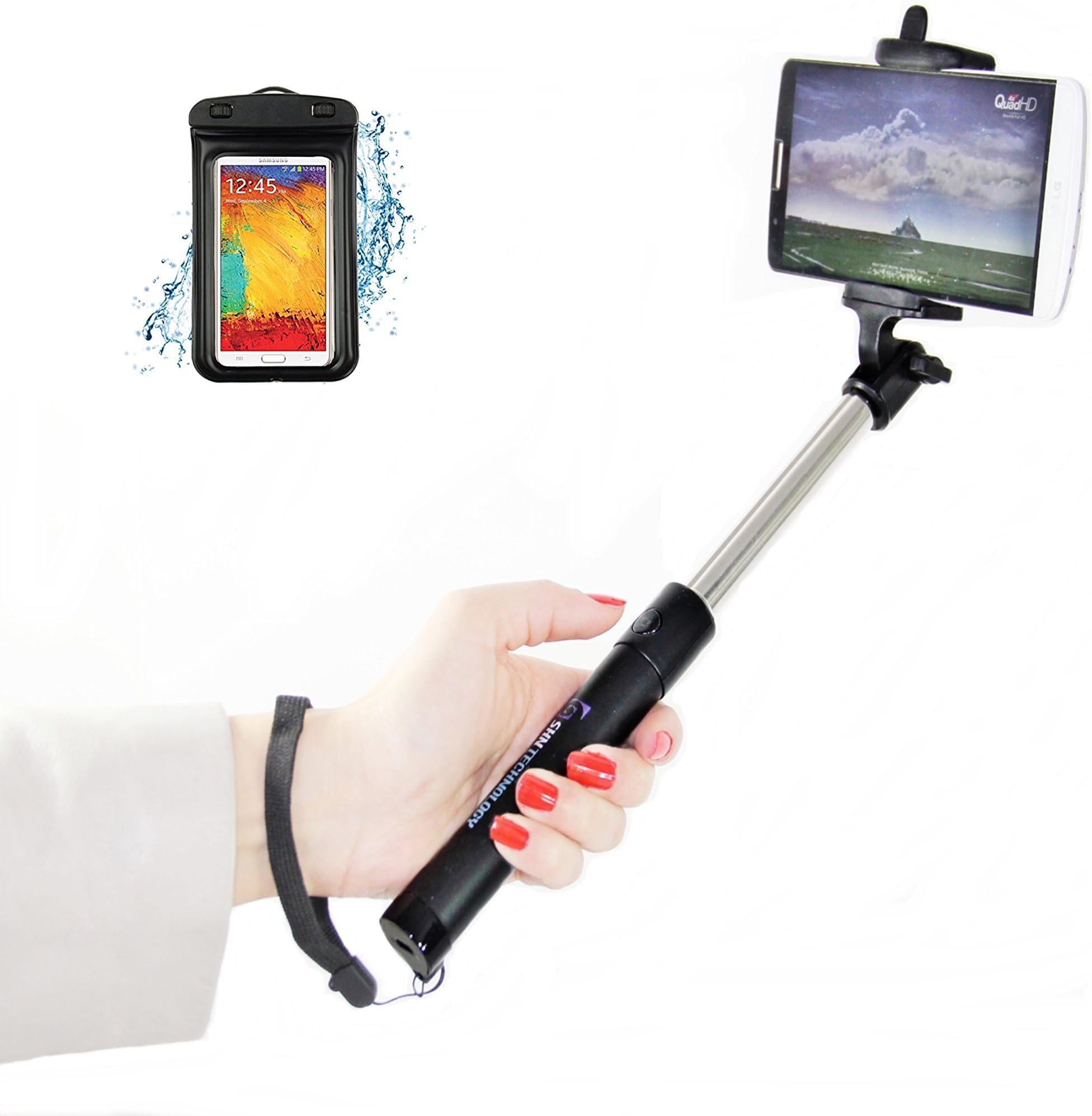 Selfie Stick, SHN Technology Monopod Extendable Selfie Stick, Built-in Bluetooth for iPhone SE/6S/6S Plus/6/6 Plus/5S/GalaxyS7/ Galaxy S7 Edge/ Nexus 6p/ LG G5 & More, Free Waterproof Bag-black