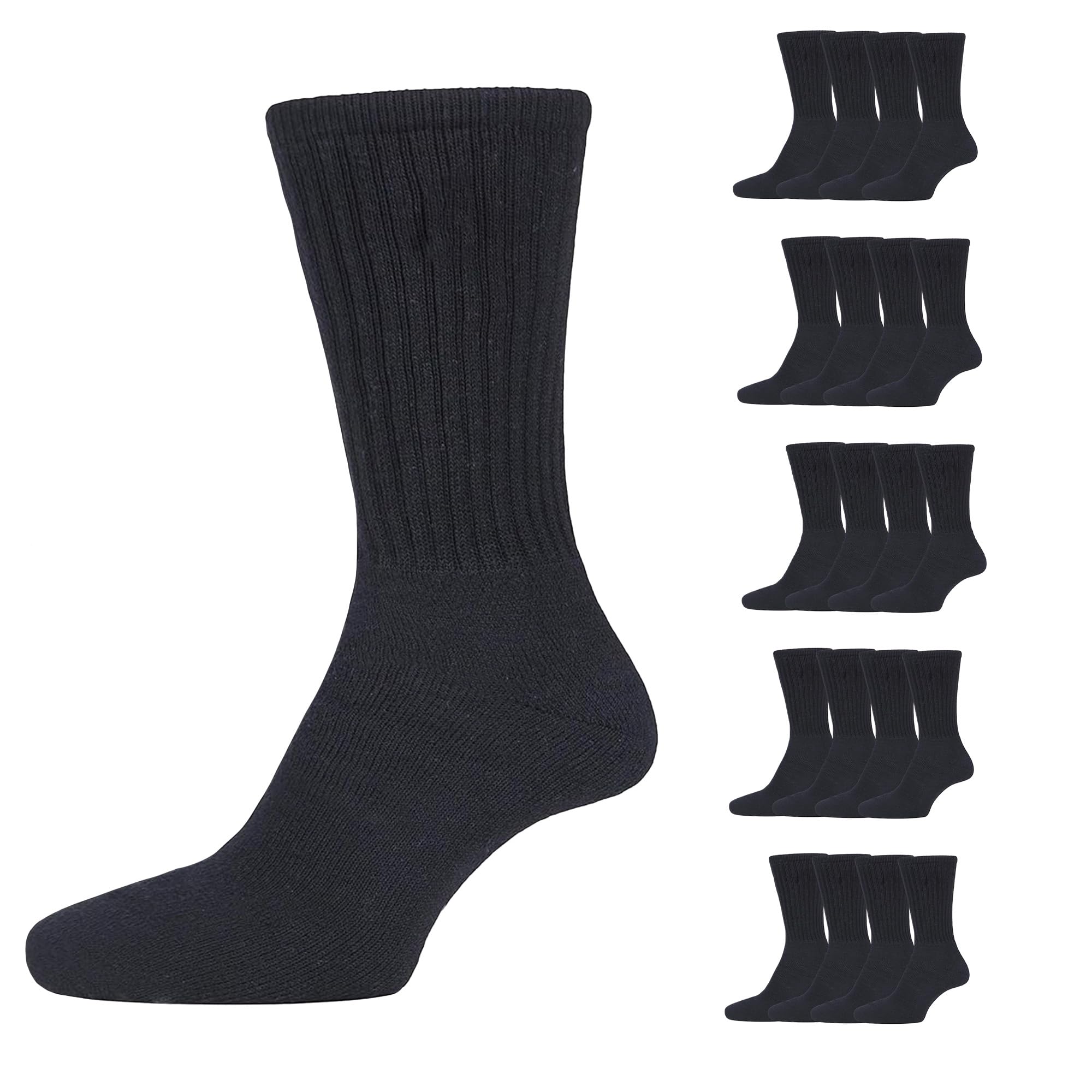 20 Pairs Mens Cotton Rich Sport Socks Work Socks Shoe Size 6-11 (Black)