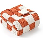 Snuggle Sac Orange Throw Blanket for Fall,Soft Fall Checkered Blanket for Couch, Cozy Faux Fur Knit Microfiber Blankets for Sofa, Bed, Orange Checker,50x60 inches