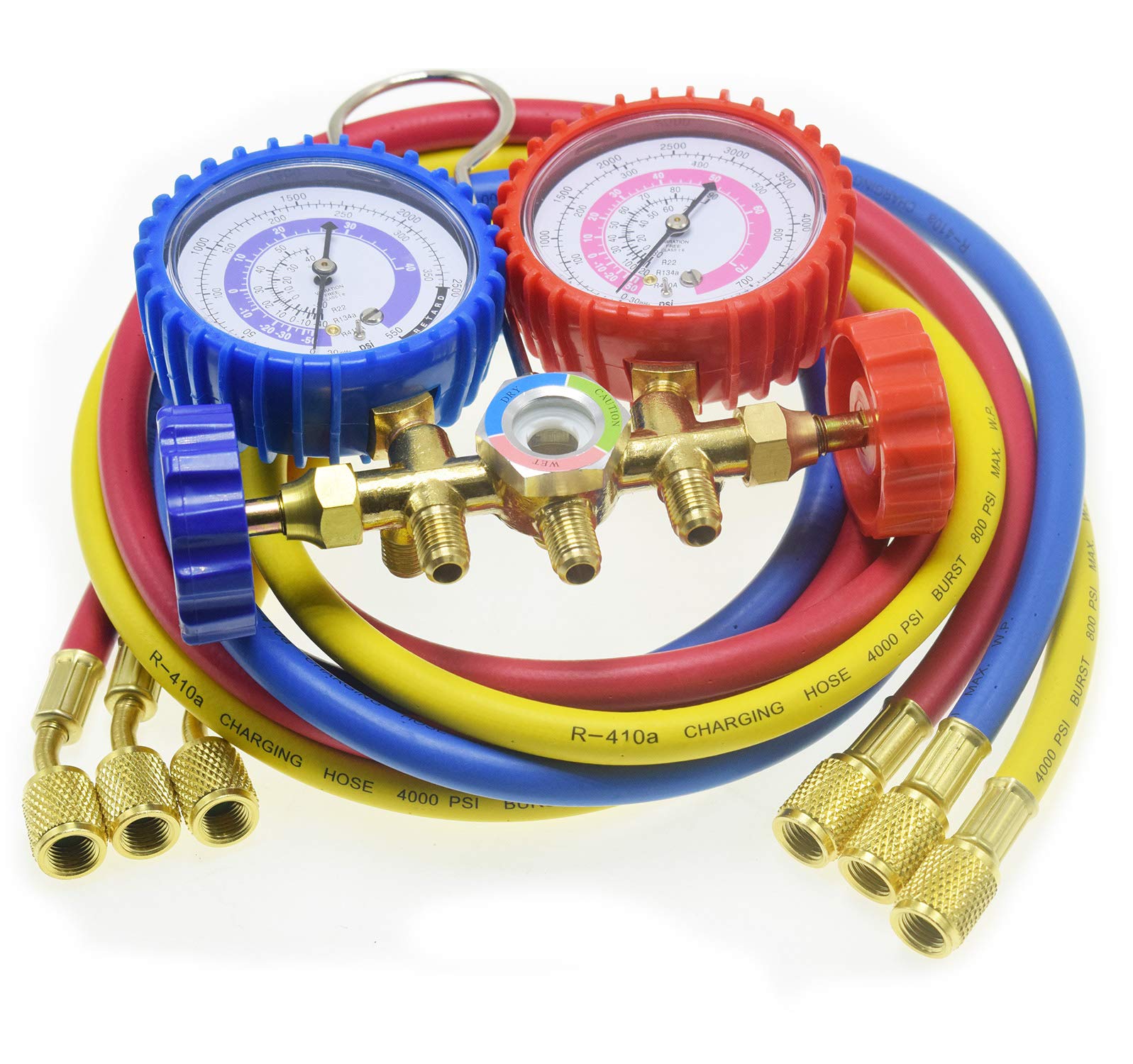 LEIMO KPARTS AC Diagnostic Manifold Gauge Set For Freon Charging, Fits R410A R22 R404 Refrigerants, 1/4" Thread Hose Set 60" With 2 Quick - View #13