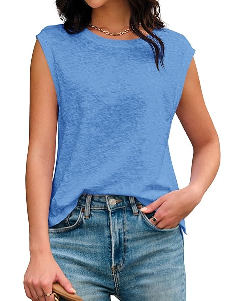 TANKANEO WOMENS SLEEVELESS TANK TOPS 2024 SUMMER TSHIRTS CREWNECK SOLID BASIC TEES BLUE, X-LARGE