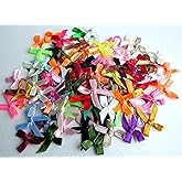 Colorful 100 Assorted Smallest Satin Ribbon Bows Size 10 mm. Tiny Embellishment Craft Artificial Applique Wedding Ribbons