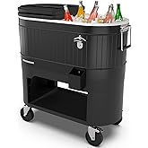 Permasteel Rolling Patio Cooler &ndash; Large Outdoor Ice Chest with Wheels, Beverage Cooler for Backyard, BBQ, Tailgate, Beach, Parties, Rustic Farmhouse Design