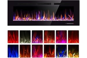 XBEAUTY 50" Electric Fireplace in-Wall Recessed and Wall Mounted 1500W Fireplace Heater and Linear Fireplace with Timer/Multicolor Flames/Touch Screen/Remote Control (Black)