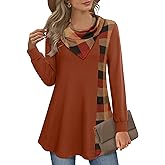 Youtalia Women's Long Sleeve Cowl Neck Tunic Color Block Pullover Sweatshirt