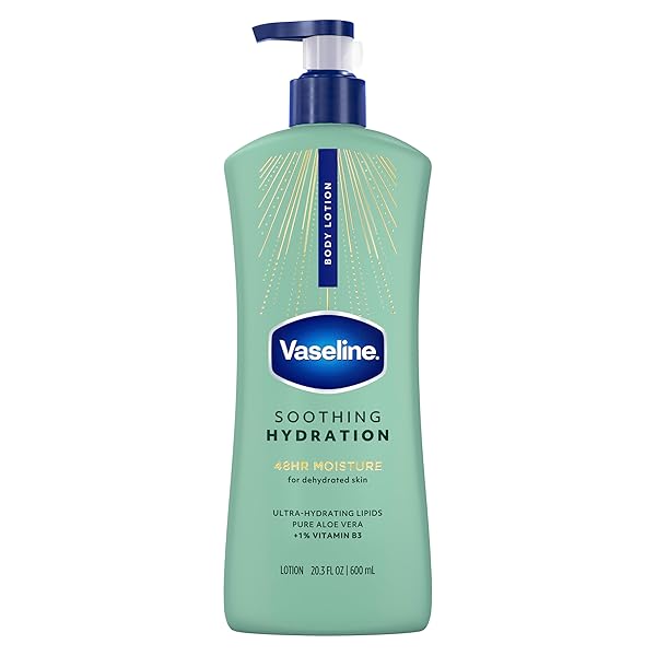 VASELINE SOOTHING HYDRATION BODY LOTION SOOTHING HYDRATION FOR DRY SKIN WITH ULTRA-HYDRATING LIPIDS + 1% ALOE VERA EXTRACT TO REFRESH DEHYDRATED SKIN 20.3 FL OZ
