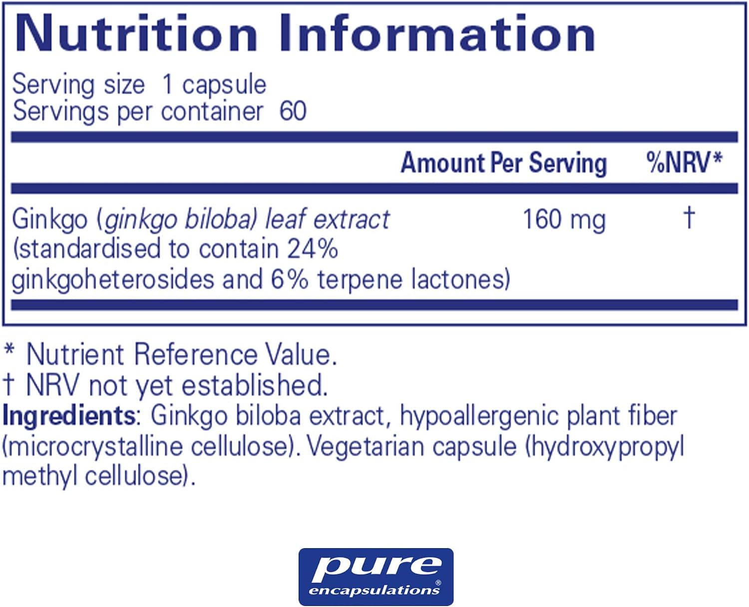 Pure Encapsulations Ginkgo 50 160mg - Hypoallergenic Ginkgo Biloba Extract Phytonutrient Supplement - 60 Capsules - Image 3