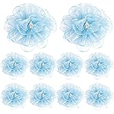 10 Pcs Organza Decorative Flowers,Fabric Appliques Ornament Accessorie for Clothing, Headbands Flower,Bridal Wrist Corsage Hair Crafts (Blue)
