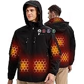 ARRIS Men`s Heated Jacket, Electric Heating Coat with Battery and Detachable Hood - Waterproof, 8 Heating Areas