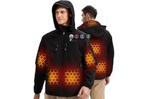 ARRIS Men`s Heated Jacket, Electric Heating Coat with Battery and Detachable Hood - Waterproof, 8 Heating Areas