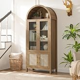 WINWY 71" Tall Arched Display Cabinet with Glass Doors, 5-Tier Bookshelf | Modern Farmhouse Arched Bookcase ,Adjustable Shelv