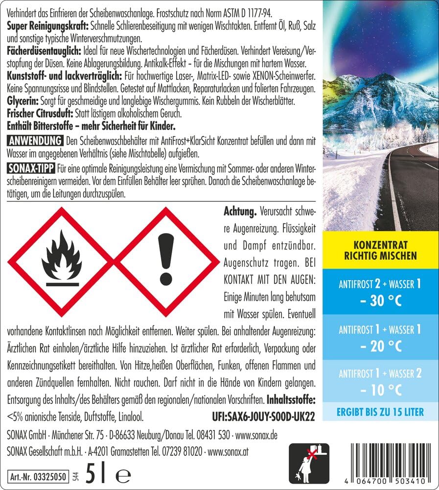 SONAX AntiFrost+KlarSicht Konzentrat (5 Liter) Scheibenreiniger-Konzentrat mit Frostschutz für die Scheibenwaschanlage | Art-Nr. 03325050 2
