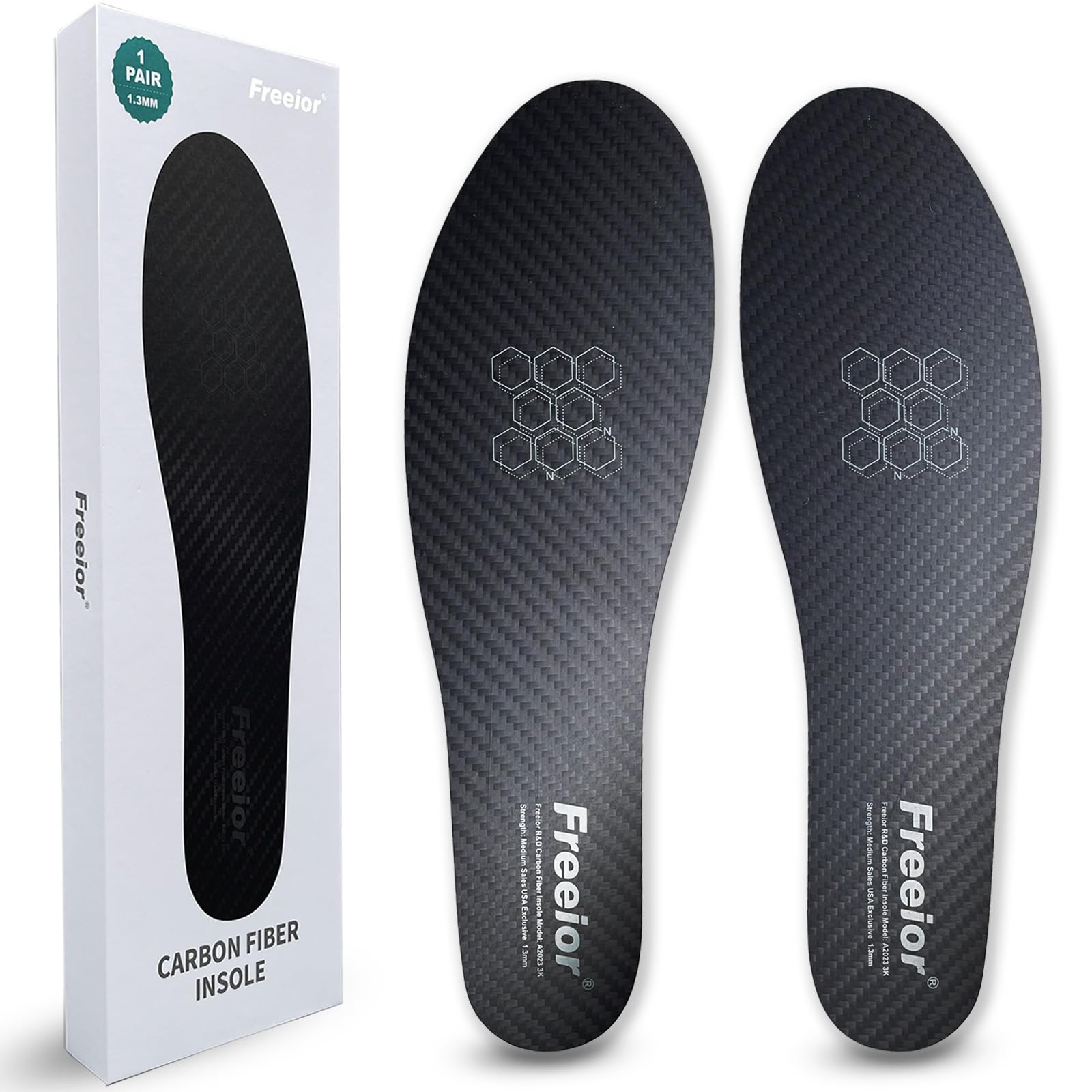 Photo 1 of Freeior Carbon Fiber Insole for Pain Relief of Turf Toe, Hallux Rigidus and Limitus, Foot Fractures Recovery, Rigid Thin Foot Plate Carbon Fiber Shoe Inserts for Men Women 1 Pair 11.22"- 285mm