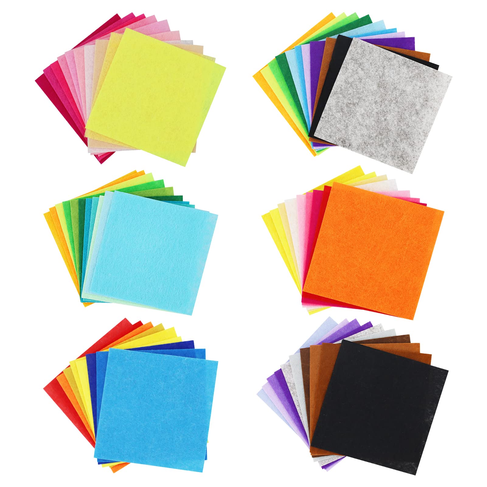 60 PCS Polyester Felt Craft Sets - Assorted Color Fabric Samples, Pastel Sheets, Small Squares 10cm, Patchwork Material for Sewing, Crafting, Kids