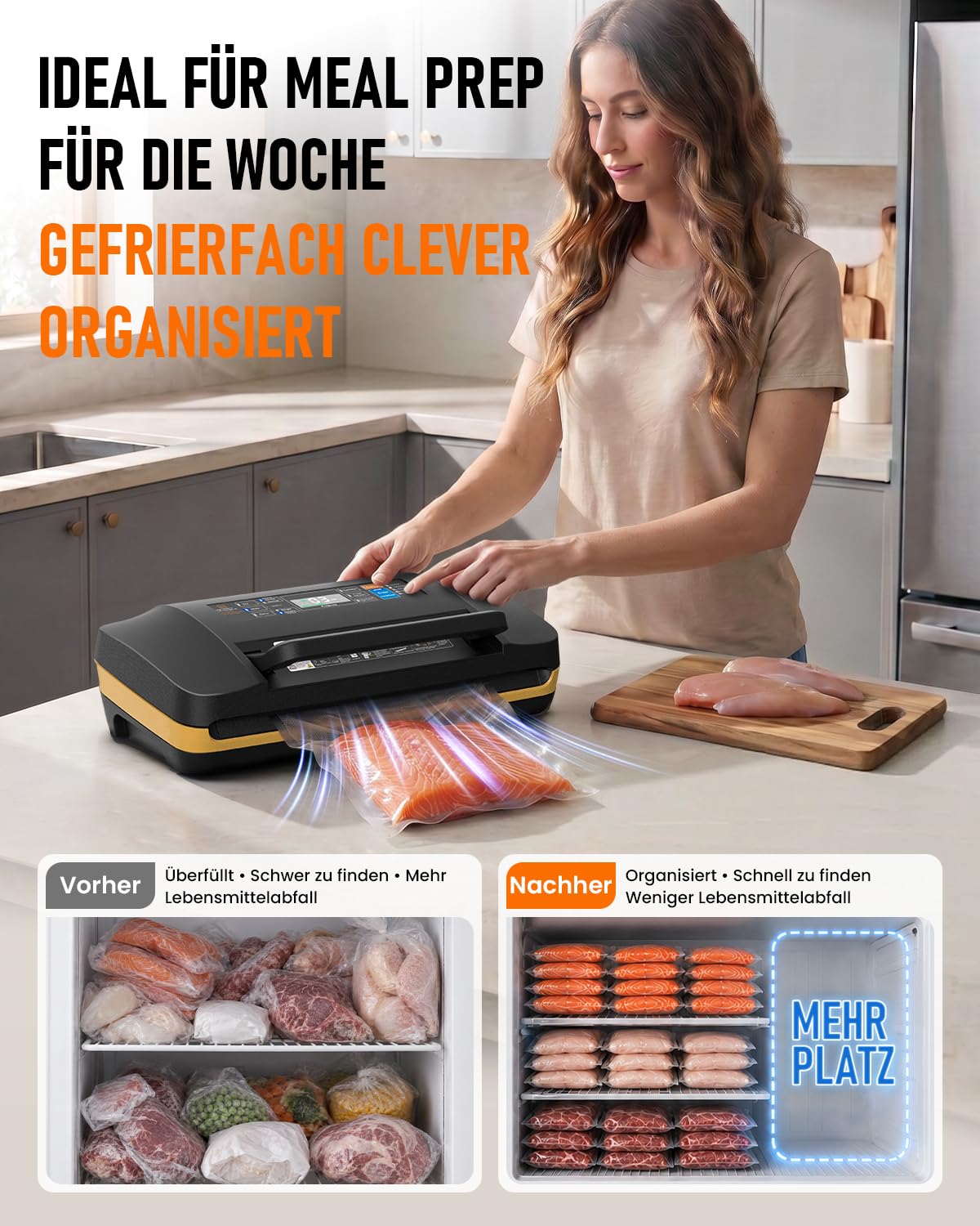 AbleMark Vakuumiergerät für Lebensmittel, 95 kPa Profi Vakuumierer 18-in-1, doppelte Schweißnaht, Folienschweißgerät & Einschweißgerät mit Cutter, Rollenfach, Trocken-/Feucht-Modus für Sous Vide 4