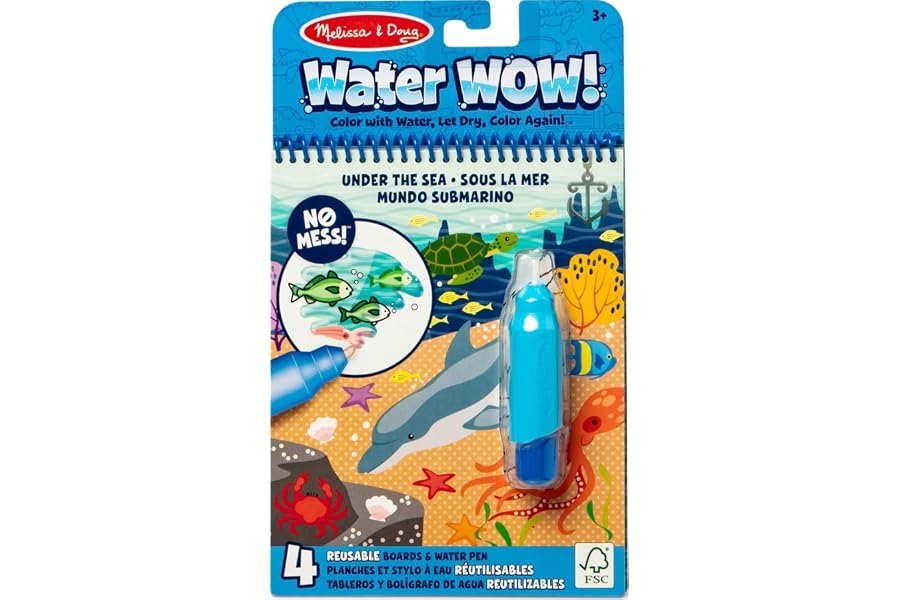Melissa & Doug On The Go Water Wow! Mess Free Coloring Book, Reusable Water-Reveal Activity Pad, Under The Sea, Travel Toys, Party Favors, for Toddlers & Kids Ages 3+ - FSC Certified