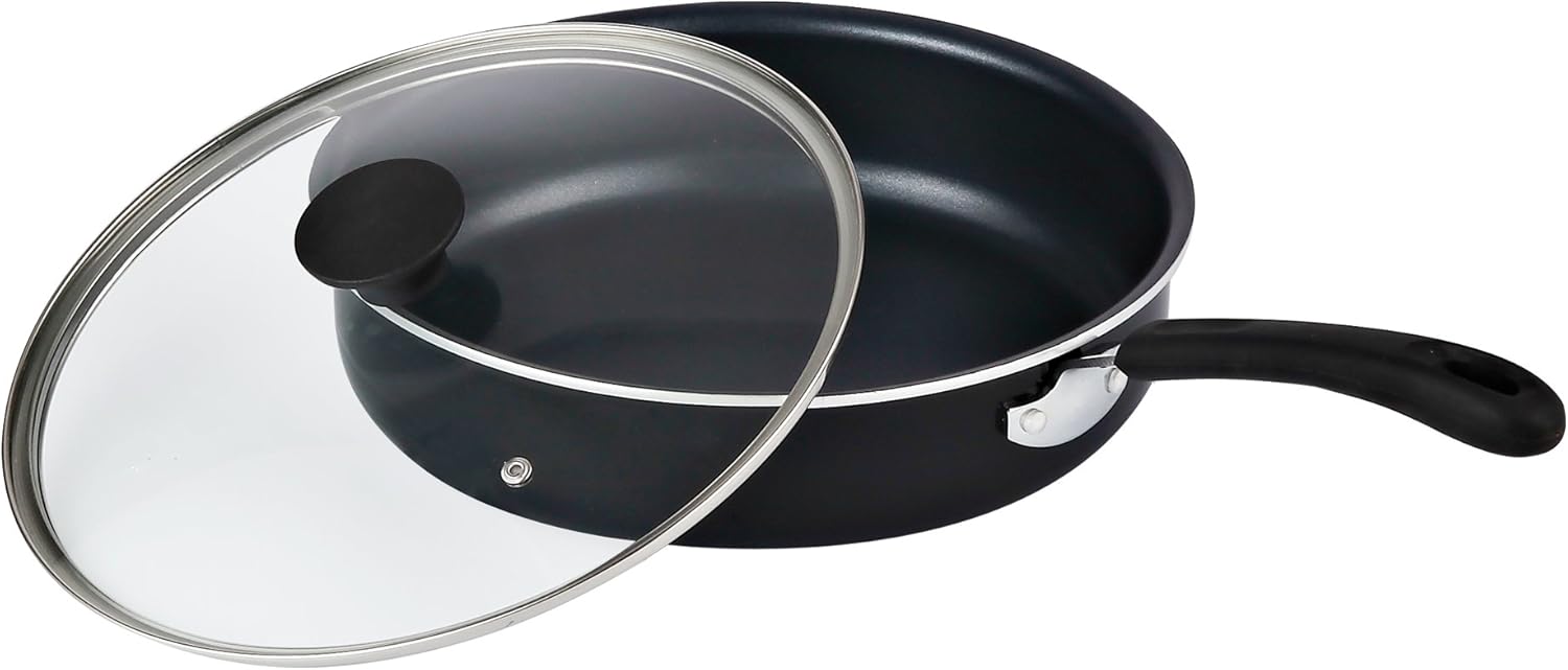 Cook N Home Nonstick Deep Fry Jumbo Cooker with Lid, Black 10.5-Inch Saute Pan: Kitchen & Dining