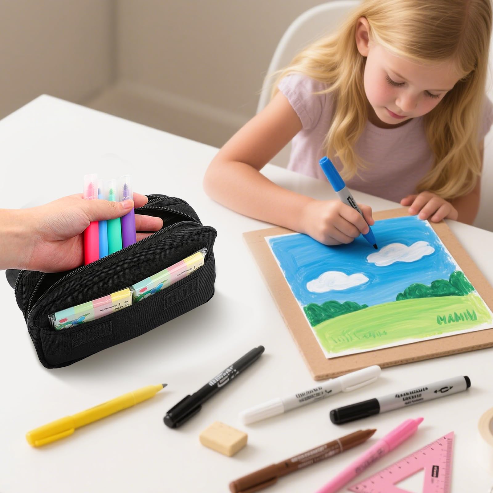 Cat Pencil Case for Boys Girls Cartoon Black Cat I'm Fine Pencil Pounch Large Capacity Flip Top Pen Bag with Zipper Back to School Supplies Cats Themed Pen Holder Office Student Stationery Box
