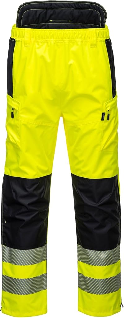 Portwest PW342 Men's Hi-Vis Waterproof Rain Trousers Yellow/Black XL - Pockets