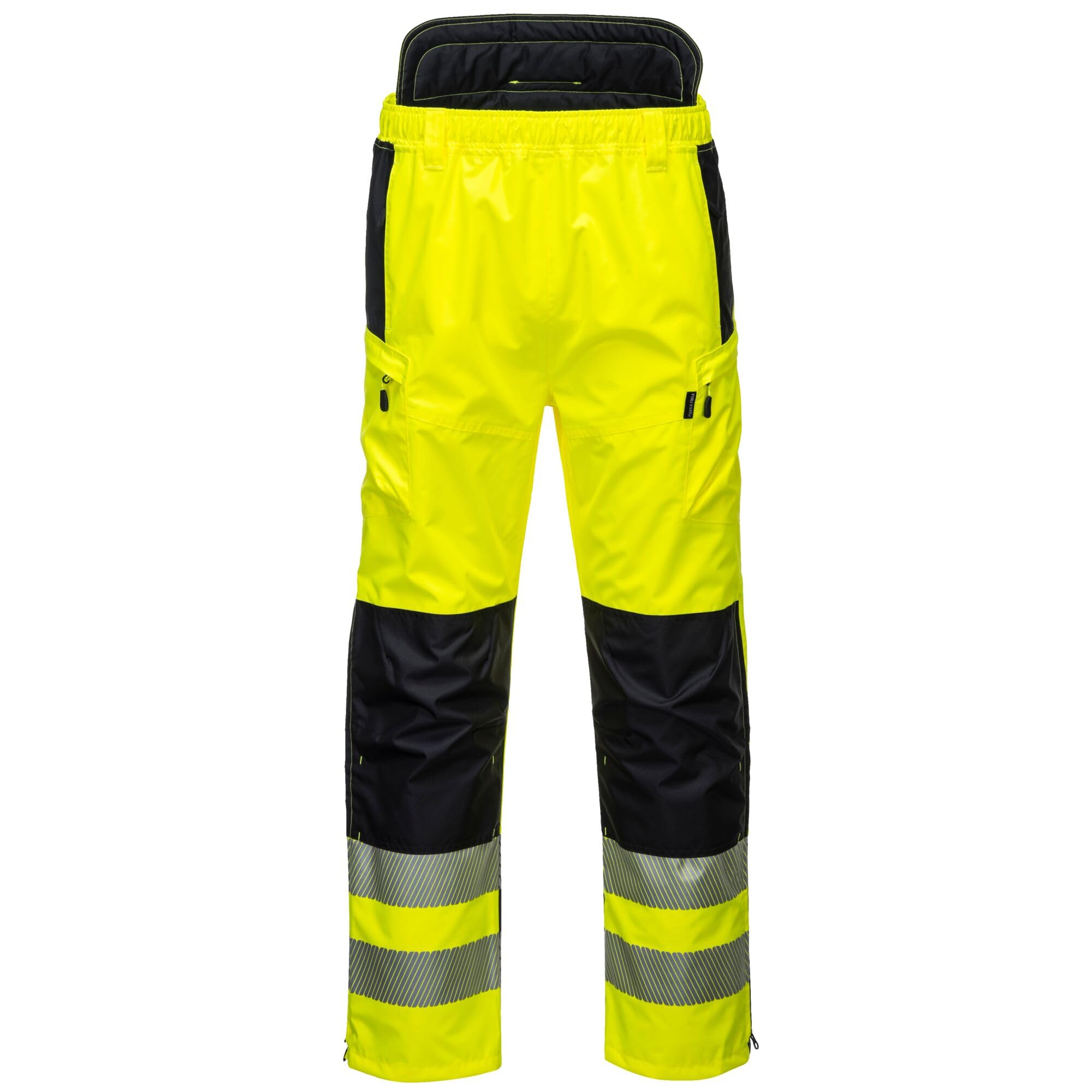 Portwest PW342 PW3 Men's Hi-Vis Extreme Waterproof Rain Trousers with Pockets - Reflective High Viz Outdoor Safety Workwear, Yellow/Black, S