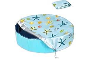 Ladadee Foldable Round Dog Swimming Pool Cover, for 32 "/63“/48” Collapsible Outdoor Tub, PVC Coating Waterproof and UV Protection, Leakproof Washable Kiddie Pet Small Paddling Bath Accessories
