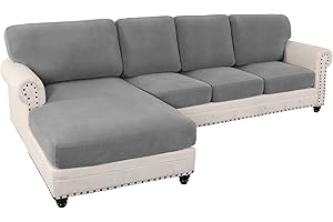 H.VERSAILTEX 2024 New Sectional Couch Covers 8 Pieces Stretch Sofa Covers for Sectional Sofa Set Separate L Shaped Couch Cover for Both Left/Right Couch (Seat and Back: 1 Chaise + 3 Sofa, Dove)