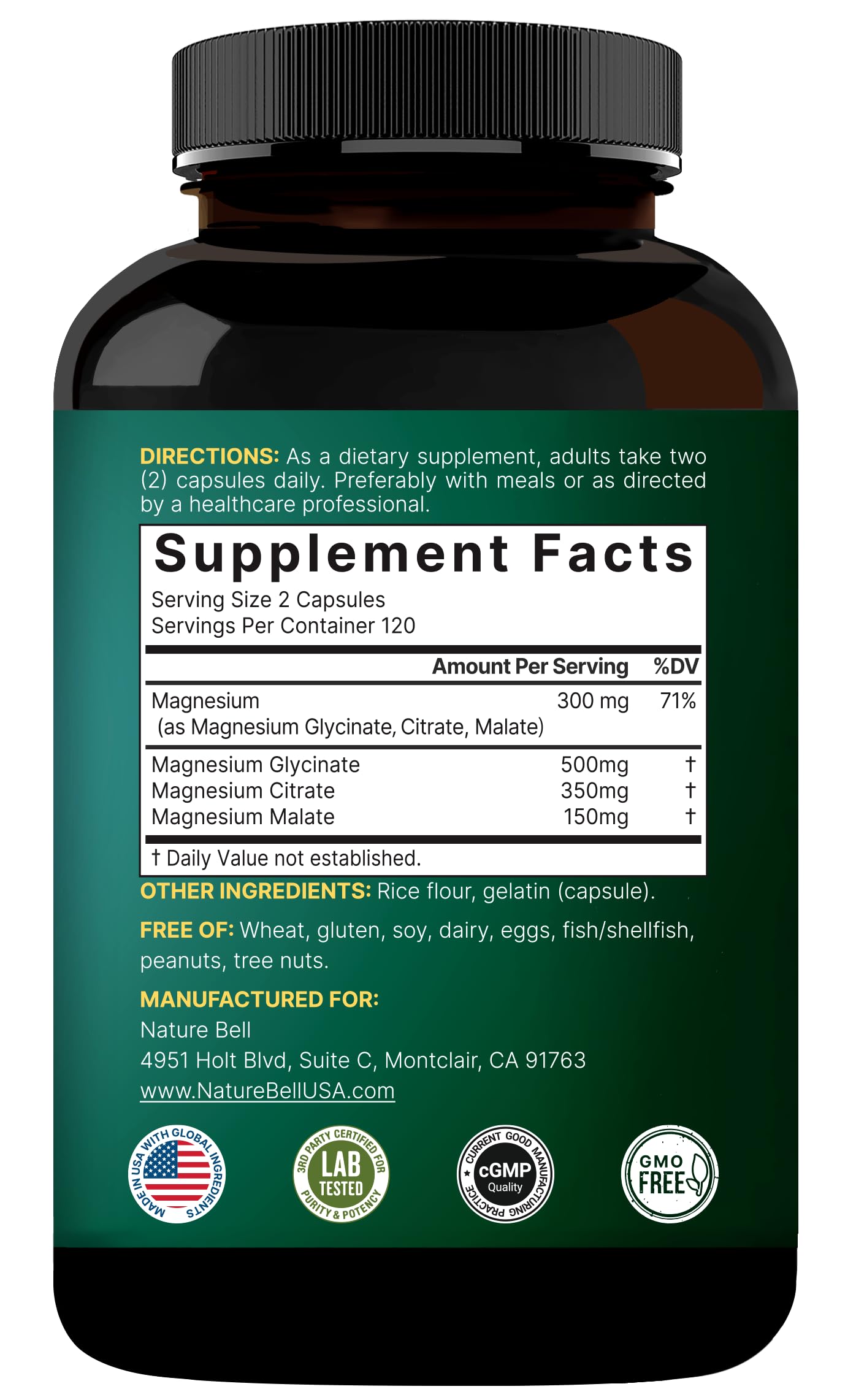 Magnesium Complex 1,000mg, 240 Capsules | Triple Magnesium Complex with Glycinate, Citrate, Malate | Chelated & Purified | Bone, Heart & Muscle Support | Non-GMO