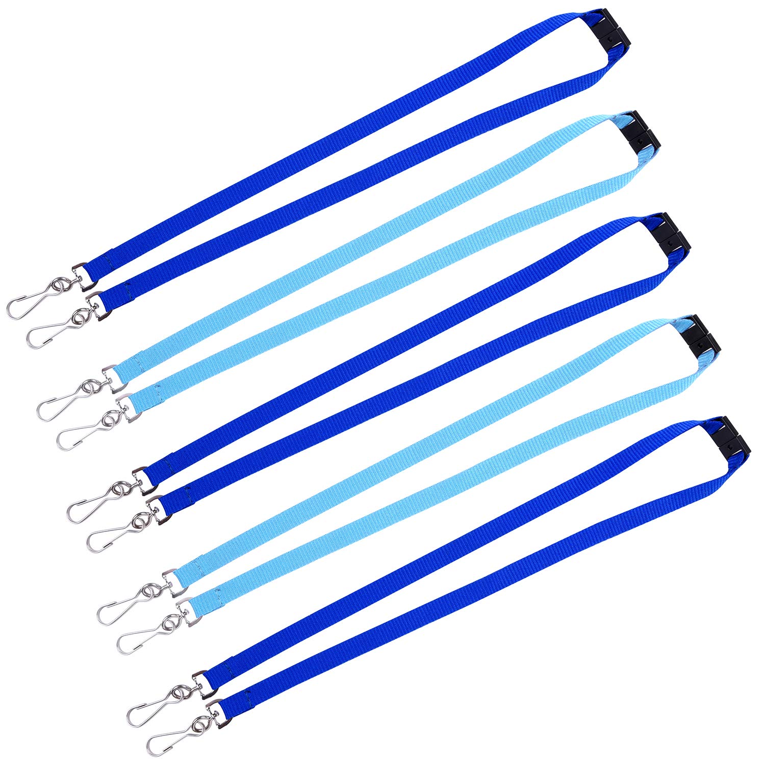 Wisdompro Double Clip Lanyards for Neck, 5 Pack Lanyard with Double Swivel J Hook and Safety Breakaway Buckle for ID Name Tag and Badge Holders - Blue, Light Blue
