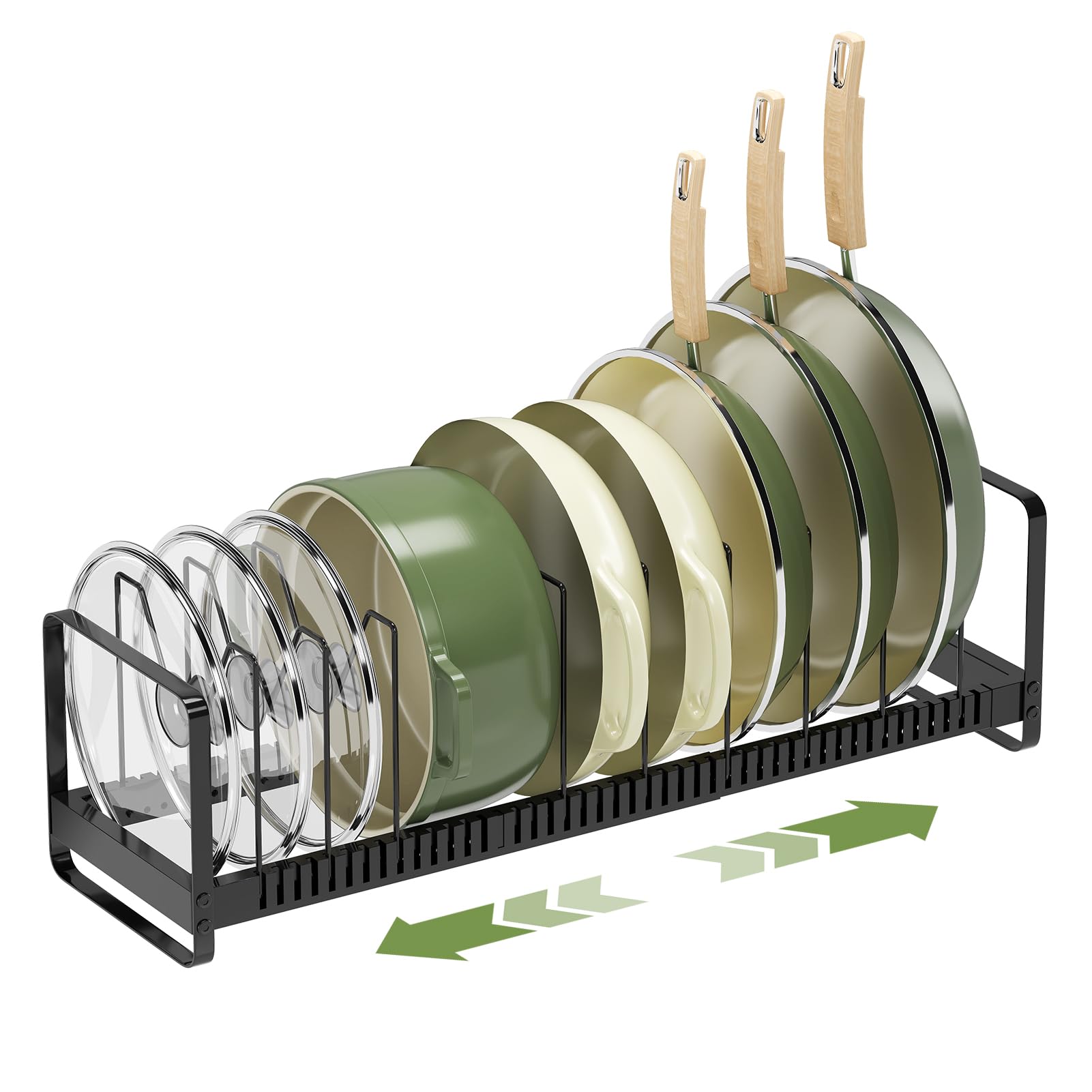 MUDEELA Pot Rack Pan Organizer inside Cabinet - Expandable Pot Lid Organizer for Cabinet with 12 Adjustable Dividers, Cutting Board Organizer Holder Baking Rack Kitchen Cabinet Storage Organization Image MUDEELA Pot Rack Pan Organizer inside Cabinet - Expandable Pot Lid Organizer for Cabinet with 12 Adjustable Dividers, Cutting Board Organizer Holder Baking Rack Kitchen Cabinet Storage Organization Image