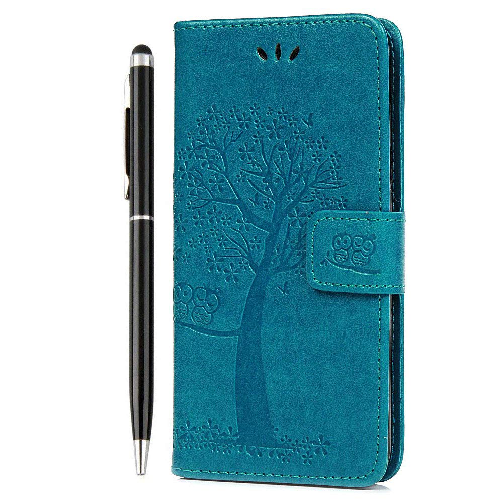 iVOYI for Samsung J6 2018 Case J6 Phone Case 2018 Premium PU Leather Flip Owl Tree Embossed Case Protective Cover for Samsung Galaxy J6 2018 with [Kickstand] Card Holder & One Touch Pen, Blue
