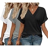 Loaribe 3 Pack T-Shirts Short Sleeve V Neck Tops for Women 2026 Fashion Summer Loose Fit Cute Clothes Trendy Fashion Outfits