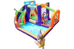 AirMyFun Water Bounce House Inflatable Water Slide Park for Kids Aged 3-10 with Long Slide, Water Gun and Ball Pool Play House for Outdoor Backyard