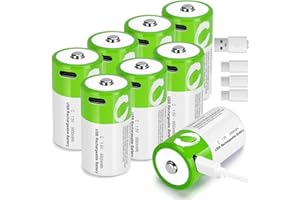 seyyen Lithium Rechargeable C Batteries 8 Pack,5000mWh High Capacity 1.5V Li-ion C Batteries with 4 in 1 USB-C Charge Cable,Long Lasting Batteries C Size(8Pcs)
