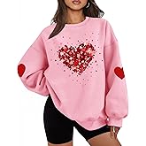 OCURHU Valentines Sweatshirts for Women Oversized Cute Heart Love Sweatshirt Valentine Gift Long Sleeve Shirts