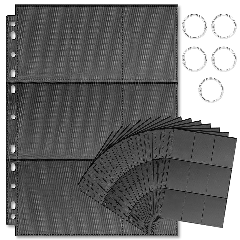 OSDUE Trading Card Sleeves,540 Double Sided Card Holder Pages, 30 Sheets Pocket Page Protectors, 11 Holes Fit A4 2 3 4 Ring Binder for MTG, Football, Baseball, Game Cards
