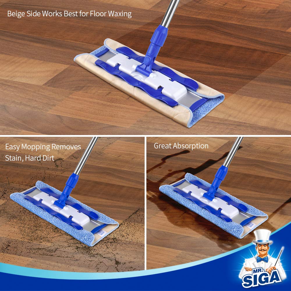 (Incomplete)MR. SIGA Professional Microfiber Mop,Stainless Steel Handle - Pad Size: 42cm x23cm, 2 Free Microfiber Cloth Refills and 1 Dirt Removal Scrubber Included