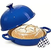 Enamelled Cast Iron Dutch Oven Pot – Dutch Oven Pot with Lid For Sourdough Bread Baking – Cast Iron Bread Oven – Dark Blue, Umite Chef 6QT Pot with Lid & Cotton Potholders