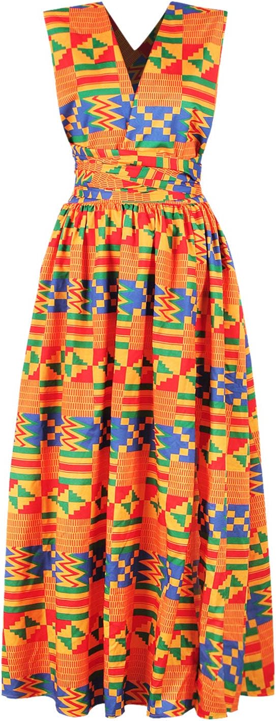 Hoohu Womens Bohemian African Floral Print Pleated Hem Swing Short Versatile Wearing Dresses for Casual Club Party